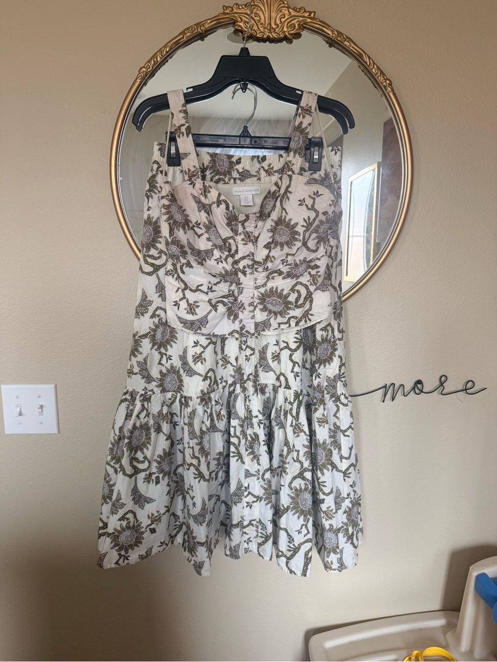 House of Harlow 1960 Cream Mini Dress with Olive Floral Motif